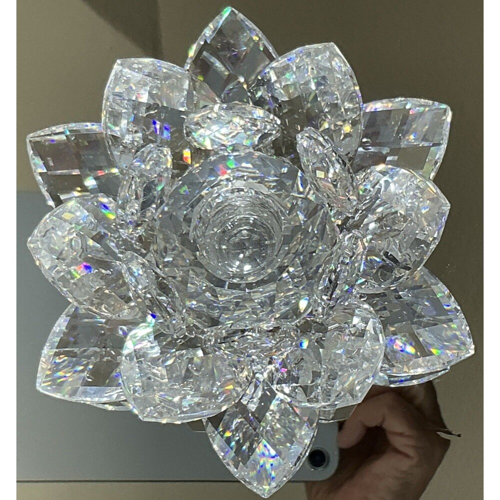 Swarovski 5” Silver Crystal Candleholder Waterlily MIB 7600125 With Wax Tabs HTF